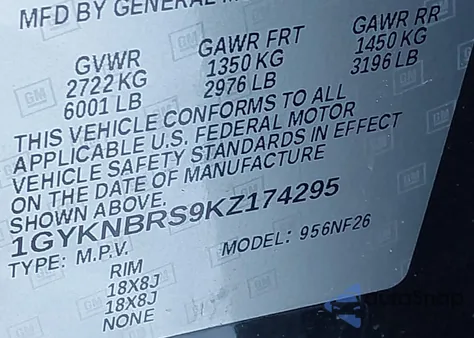 2019 Cadillac Xt5 Standard from USA, damaged, VIN 1GYKNBRS9KZ174295